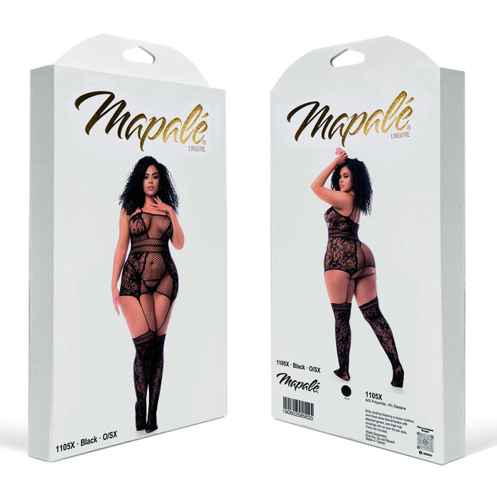Mapalé Bodystocking Noir Avec Jeu De Lignes Et Bretelles