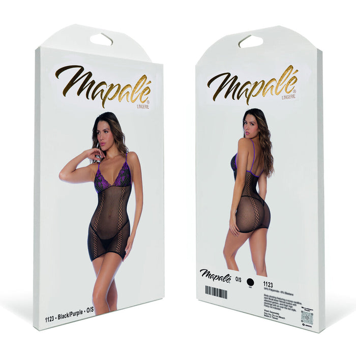 Mapalé Petite Robe Résille Avec Dentelle Noir Et Violet