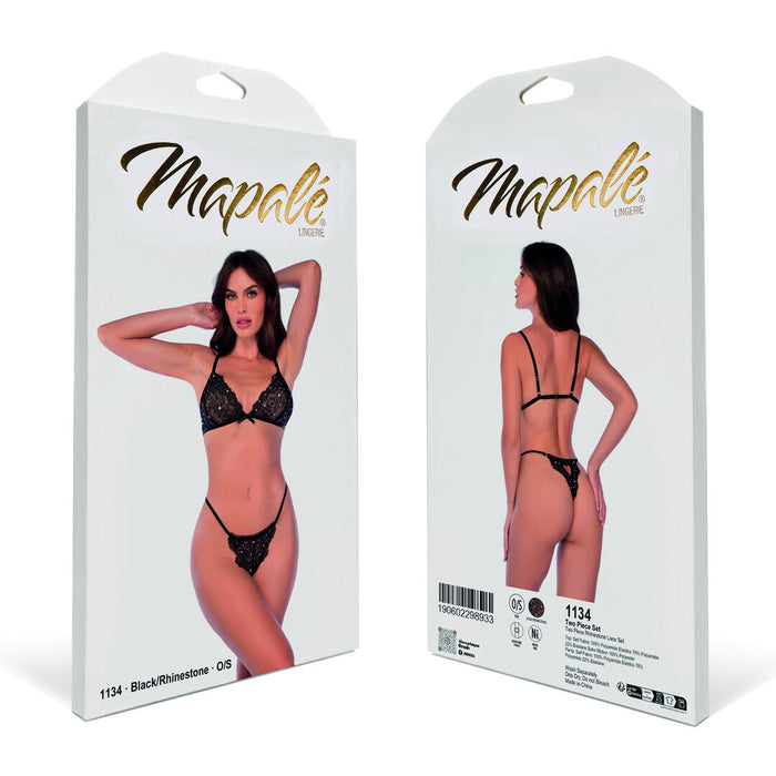 Mapalé Ensemble Lingerie Noir 2 Pièces En Dentelle Avec Strass