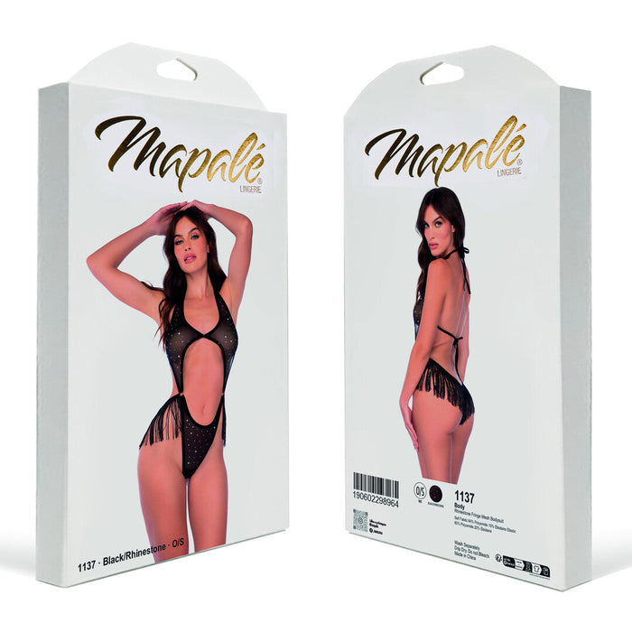 Mapalé Body Mesh Noir Avec Strass Et Franges