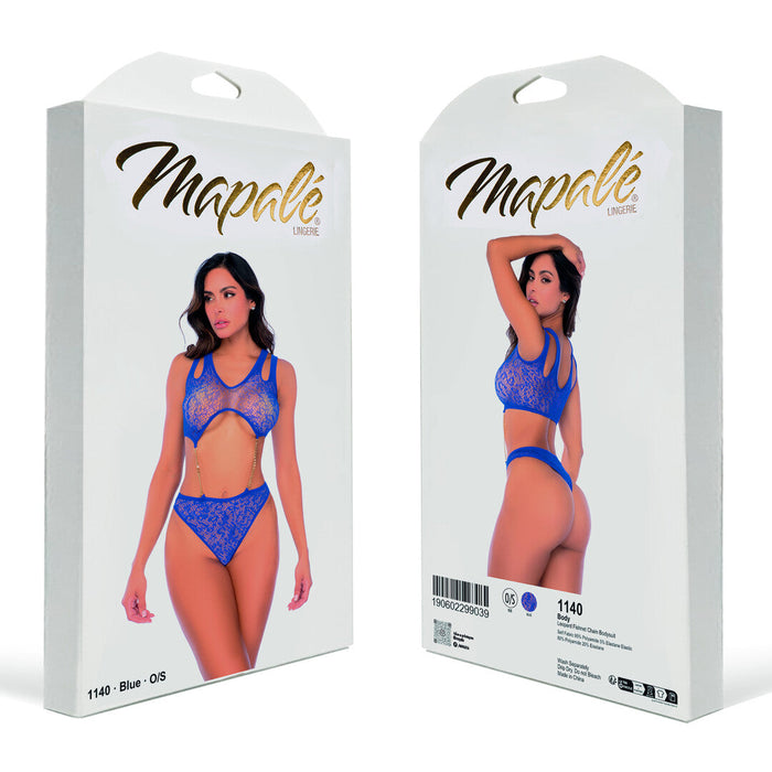 Mapalé Body Résille Léopard Bleu Avec Détails Chaîne
