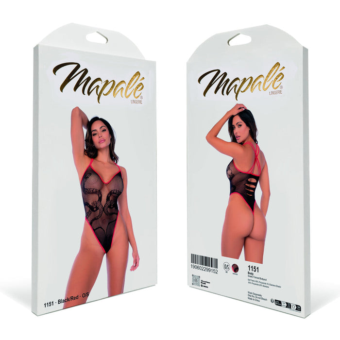 Mapalé Body Résille Noir Motif Serpent Avec Détails Rouges