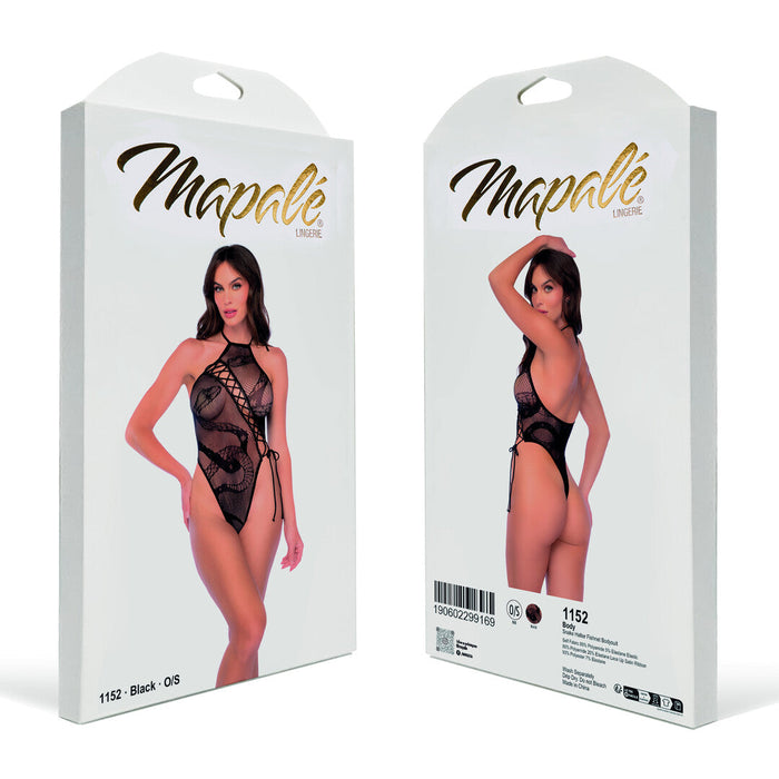 Mapalé Body Dos-Nu Résille Noir Motif Serpent