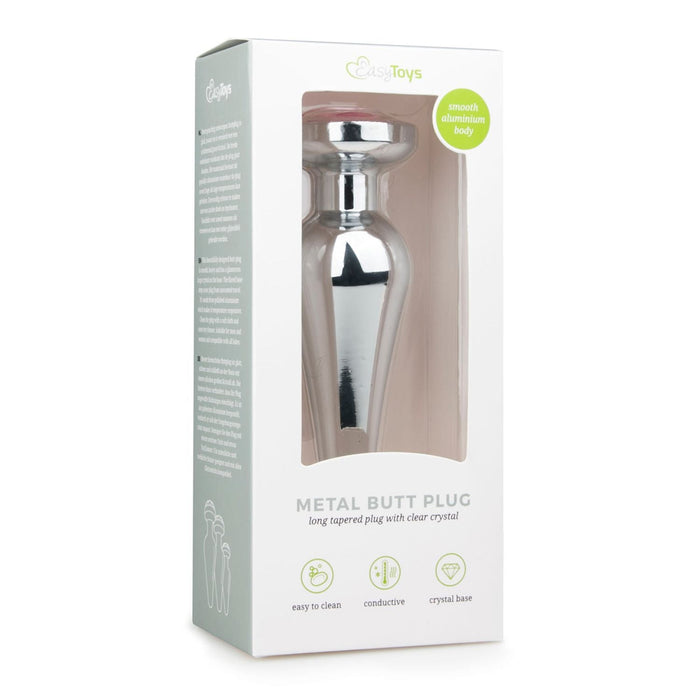 EasyToys Plug Anal En Métal Argenté Avec Cristal Rose 12 cm