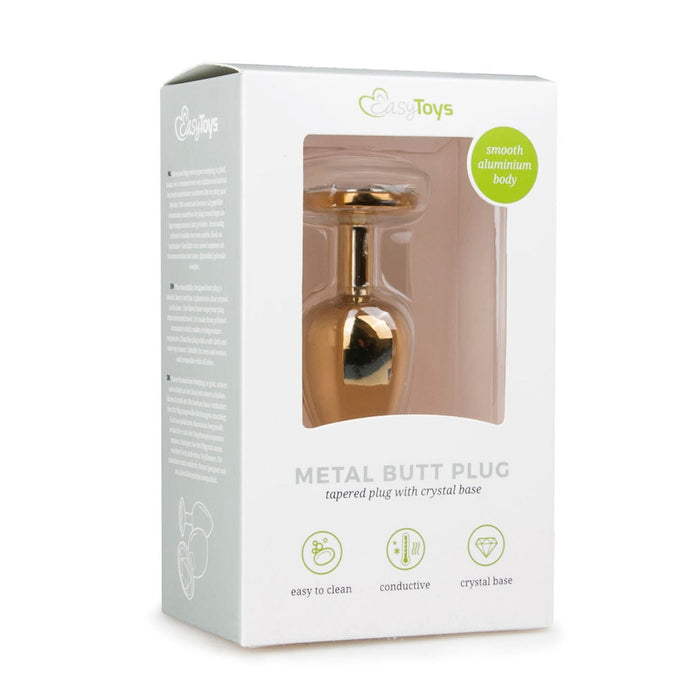 EasyToys Plug Anal En Métal Doré Avec Cristal Transparent 7 cm