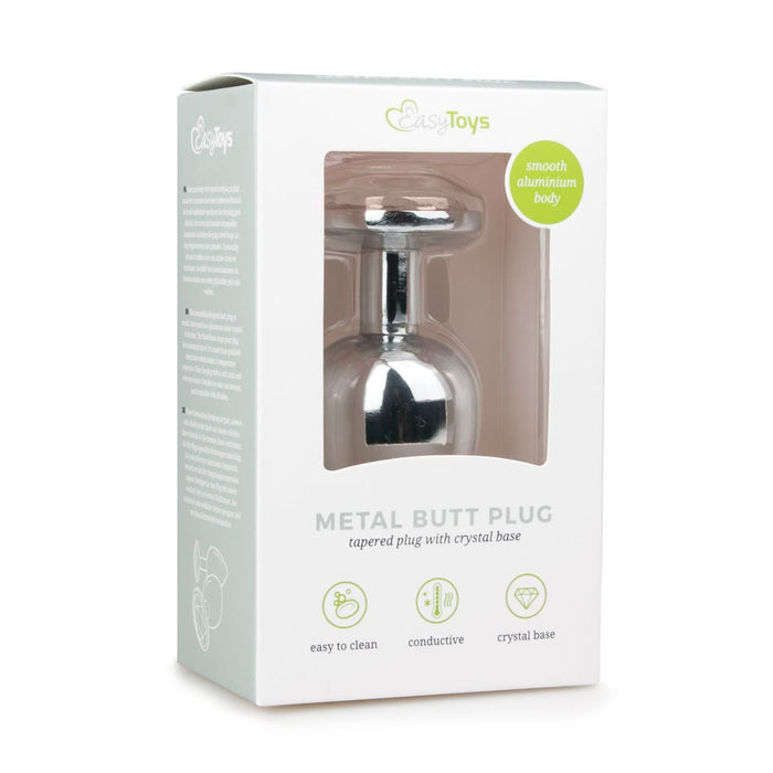 EasyToys Plug Anal En Métal Argenté Avec Cristal Transparent 10 cm