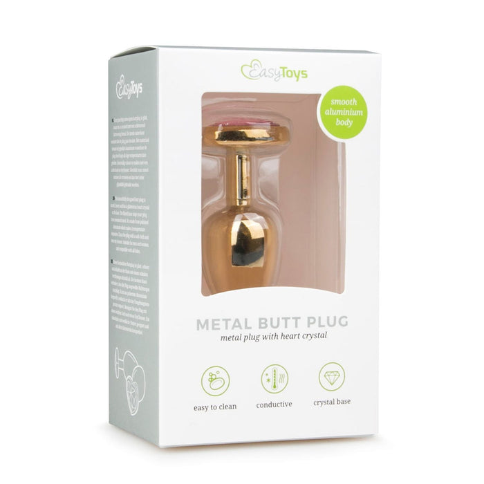 EasyToys Plug Anal En Métal Doré Avec Cristal Cœur Rose 7 cm