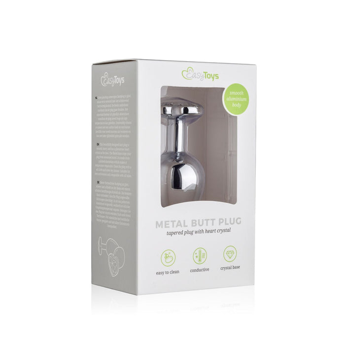 EasyToys Plug Anal En Métal Argenté Avec Cristal Cœur Transparent 8 cm