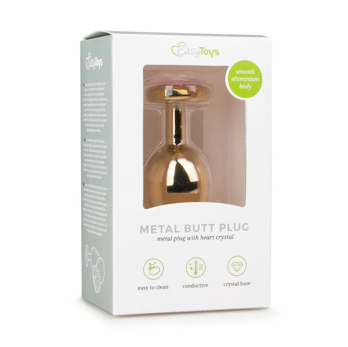 EasyToys Plug Anal En Métal Doré Avec Cristal Cœur Rose 8 cm