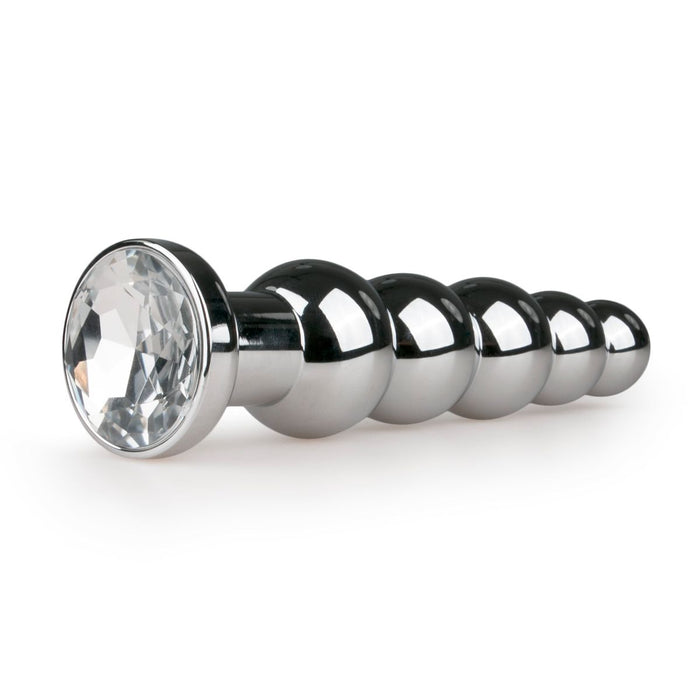 EasyToys Plug Anal Strié En Métal Argenté Avec Cristal 14 cm