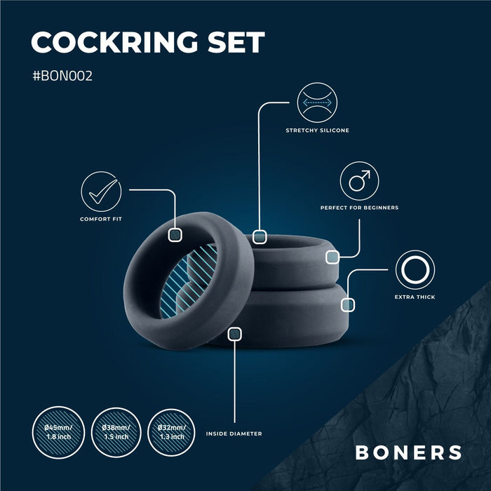 Boners Set De 3 Anneaux Péniens Plats En Silicone
