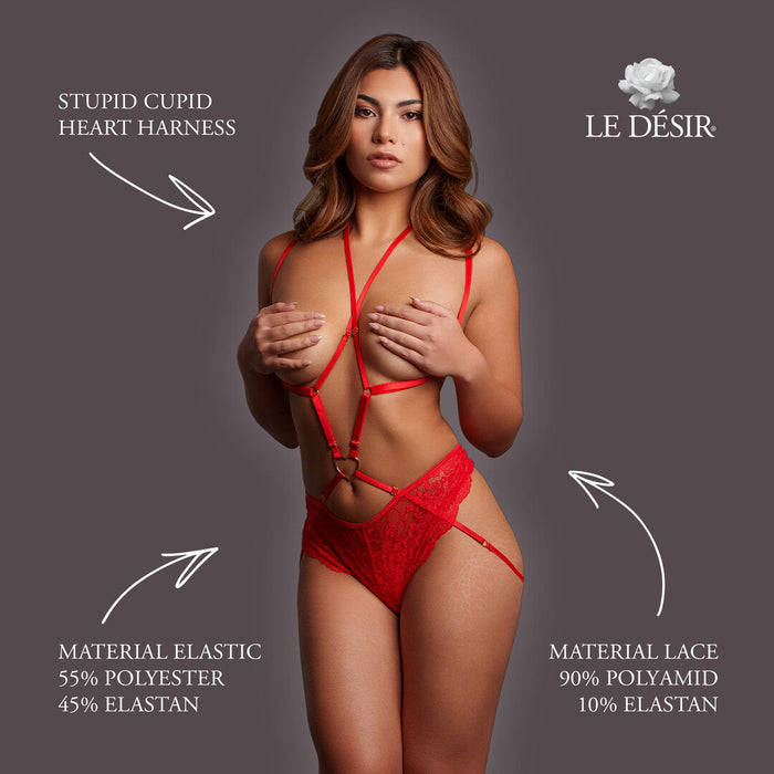 Le Désir Ensemble Lingerie 2 Pièces Rouge Avec Harnais De Corps Cœur