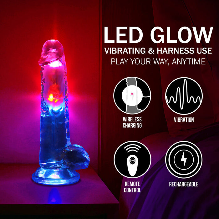 Realrock Led Glow Godemichet Vibrant Avec Testicules 20 cm