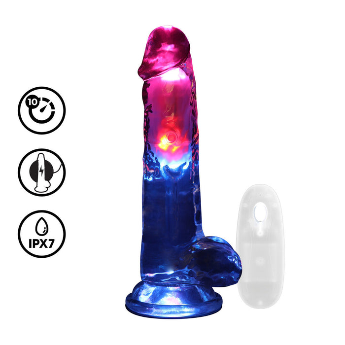 Realrock Led Glow Godemichet Vibrant Avec Testicules 20 cm