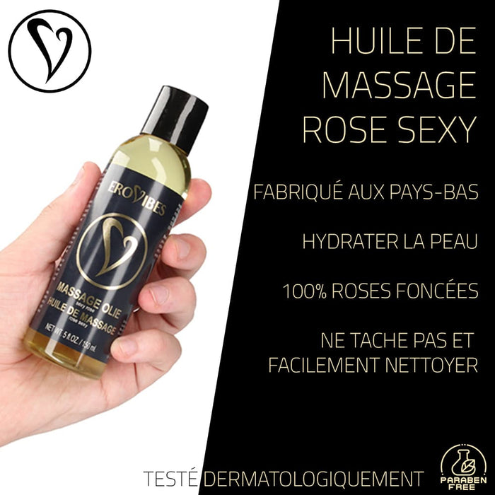 Erovibes Huile De Massage Rose Sexy 150 ml - Erotes.fr