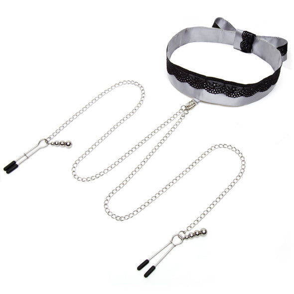 Fifty Shades of Grey Play Nice Collier Satin & Pinces à Tétons - Erotes.fr
